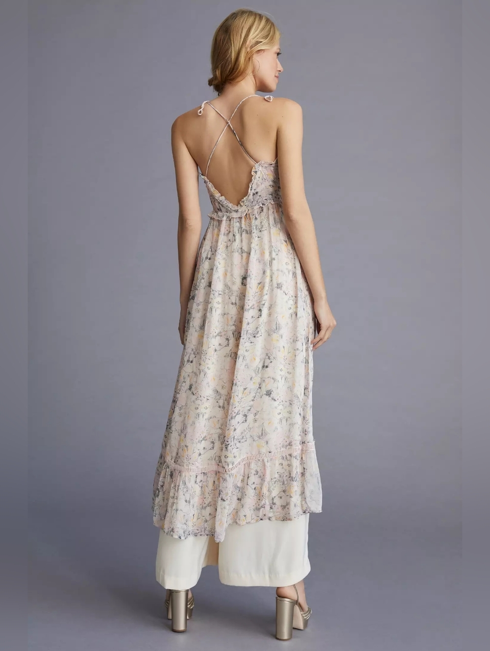 NWT By Anthropologie Pink Floral Sheer Curtain Top Large - Picture 4 of 16